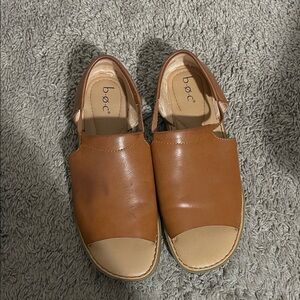 b.o.c. Leather Slip-On Sandals in Brown and Tan